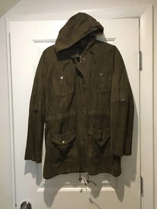 NWT Saks Fifth Avenue Threads Jacket Drawstring Olive Khaki Green Coat Suede Lg - Picture 1 of 8