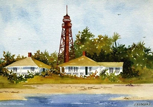 Sanibel Island Leuchtturm FL Kühlschrankmagnet. Jean Andrew Aquarell Landschaft - Bild 1 von 2