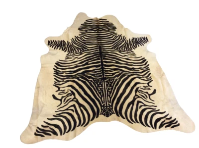Alfombra de cuero de vaca - Estampado negro cebra en beige claro -77" de ancho x 83"-REGALO DE GRADUACIÓN Foto 1 de 4