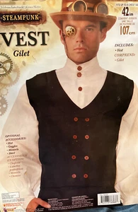 BLACK Steampunk VEST button Up Costume Western Victorian Vampire, Fits Up To 42” - Picture 1 of 14