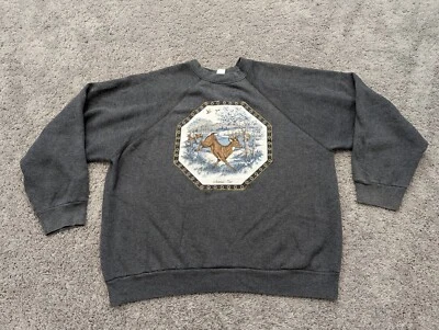 Vintage Tultex Sweater Mens XXL Gray Pullover Fleece Whitetail Deer Gray Fall - Image 1 of 4