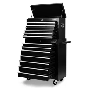 Black 17 Drawer Tool Box Trolley Cabinet Storage Cart Garage Organiser Lockable - Picture 1 of 14