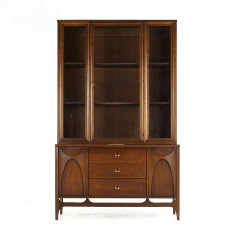 Broyhill Brasilia Mid Century Walnut and Brass China Cabinet Cover