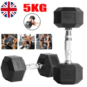 Hex Dumbbells Set 5kg Pair Ergo Hand Weights Rubber Encased Hexagonal Gym - Picture 1 of 12