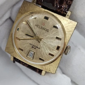 Vintage Rare Helbros Invincible 17 Jewel Cal. R73 88b Wrist Watch Starburst Dial - Picture 1 of 13