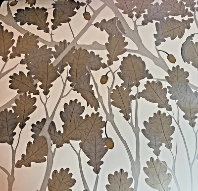 Aprox. Papel pintado bellotas hojas bosque bellotas plata beige y dorado 20,5”x 20 pies sin usar Foto 1 de 4