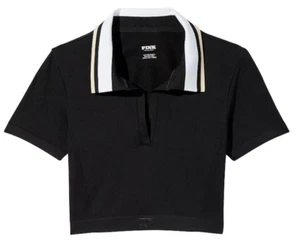 VICTORIA'S SECRET PINK SOFT SEAMLESS POLO CROPPED TEE T-SHIRT TOP LOGO SMALL NWT - Picture 1 of 2