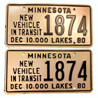 1980 Pair of Minnesota Transit License Plates - Good Condition