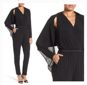 Kobi Halperin Yasmin Jumpsuit Attached Semi Sheer Wrap/Cape Sophisticated Size S - Picture 1 of 6