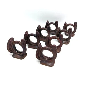 Set of 8 Vintage Faux Cast Iron Ceramic Turkey Napkin Rings Farmhouse Rustic - Picture 1 of 5