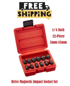 1822, 1/4 Inch Drive Magnetic Impact Socket Set, 12-Piece, Metric, 5mm-15mm, ... - Picture 1 of 1