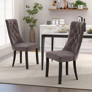 Dining Chairs Set of 2, Upholstered Kitchen Side Chairs w/ High Backrest - Picture 1 of 8
