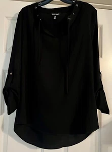 Ellen Tracy Laced Gold Grommet Black Size S Long Sleeve with Roll Tab Pullover - Picture 1 of 11