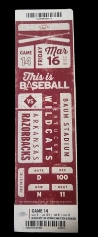 Arkansas Razorbacks Kentucky Wildcats Baseball Ticket Baum Stadium 2018 Cover