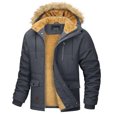 Men's Winter Ski Snow Jacket Fleece Lined Hooded Jacket Thermal Windproof Coats - Image 1 of 4