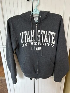 Utah State University Jerzees Zip Hooded Gray Sweatshirt Size Small - Picture 1 of 3
