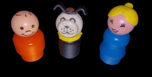 VTG Fisher Price Little People Wooden Figures Lot of 3, woman boy dog - Picture 1 of 1