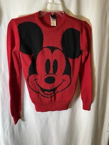 Disney Micky Mouse Crew Neck Sweater Women Graphic Red Size XS - Picture 1 of 3