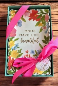 Cherrywood Lane 6x4 in Ceramic Floral Gold Tone Trim Deluxe Trinket Tray For Mom - Picture 1 of 8