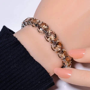 Morganite 925 Sterling Silver Tennis Bracelet 7.99" B69339 Gift for her - Picture 1 of 5