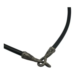 Vintage 2000s Pewter Grey Metal HOOK Black Rubber Cord NECKLACE - Picture 1 of 2