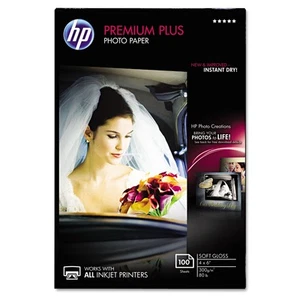 HP Premium Plus Fotopapier 80 lbs. Weichglanz 4 x 6 100 Blatt/Pack CR666A - Bild 1 von 2