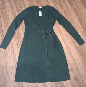 Loft Ann Taylor Womens Size M Dress Teal Green Ribbed Knit Wrap Tie Long Sleeve - Picture 1 of 17