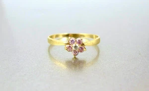 10K Yellow Gold Pink Clear Sapphire Flower Ring. Lab Created. - Picture 1 of 7