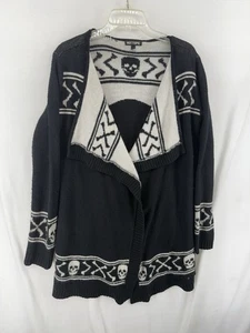 Hot Topic Open Cardigan Sweater Womens Large L Skull and Crossbones Black Goth - Picture 1 of 7