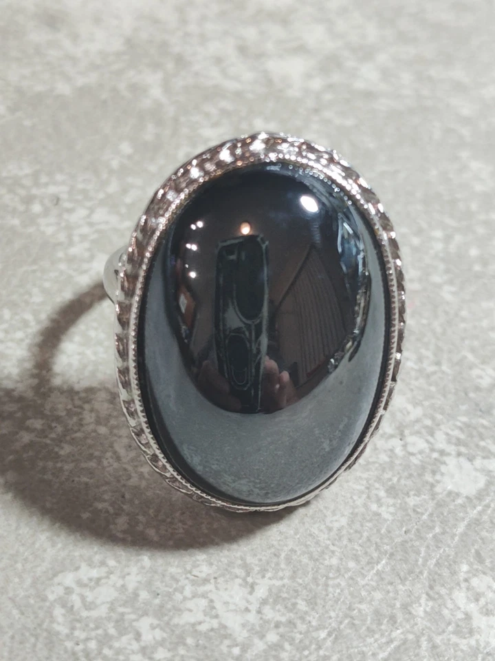 Регулируемое кольцо Park Lane из серебра и черного стекла с плетеной установкой - Изображение 1 из 4