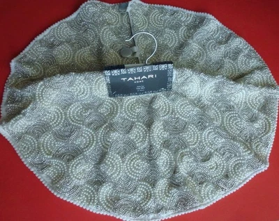 TAHARI Luxe Fully Beaded TABLETOP TREE SKIRT Pearl Silver Winter Decor 24" - Image 1 of 4