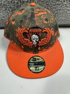 Gorra New Era Ajustada Para Hombre 7 1/8 Naranja Camuflaje Calavera Paracaídas Bordada - Imagen 1 de 11