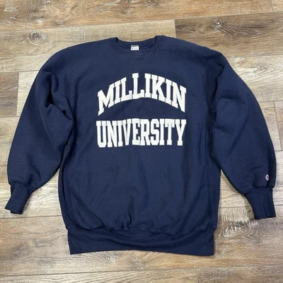 Sudadera vintage XXL EE. UU. Champion tejido inverso Millikin University cuello redondo Foto 1 de 4