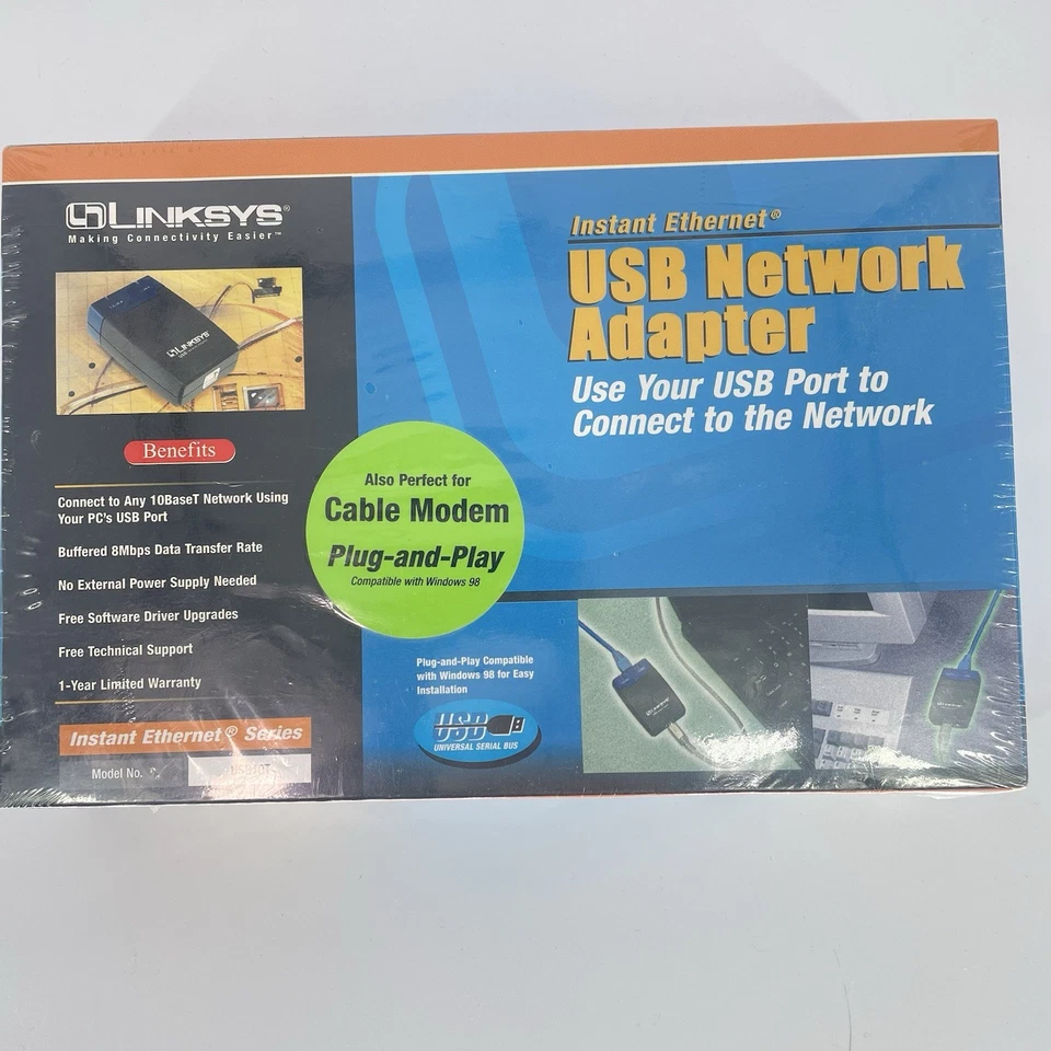 Linksys USB Network Card Adapter For Windows 98 Instant Ethernet Series New - Image 1 of 4