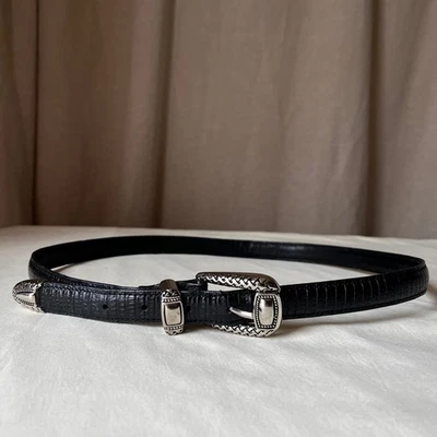 Cinturón Western de Cuero Negro en Relieve Tono Plateado Hebilla Cuero Genuino S/M Foto 1 de 4