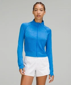 Lululemon blaue atmungsaktive strukturierte Damenstrick-Trainingsjacke mit Reißverschluss W3EYXS 12 - Bild 1 von 11