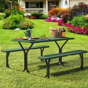 Outdoor Picnic Table Bench Set 4 Seat Resin Chair Camping for Garden Yard 4.5FT - Picture 1 of 5