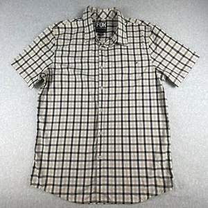 FOX Shirt Mens Large White Tan Black Checkered Button Up Skater Pocket Log - Picture 1 of 14