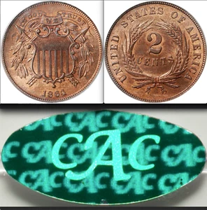 1864 NGC MS65RB CAC Small Motto Key Two Cent Piece Scarce 2C Small Motto Variety - Picture 1 of 3