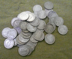 #C36.  FIFTY(50)  1957   AUSTRALIAN  50% SILVER THREEPENCE COINS - Picture 1 of 1