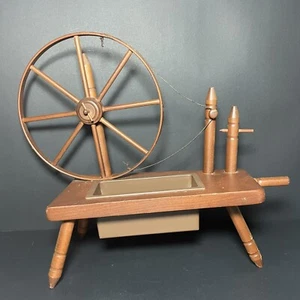 Vintage Wooden Spinning Wheel Planter Folk Art Tabletop Decor 15” Long x 12.5” T - Picture 1 of 8