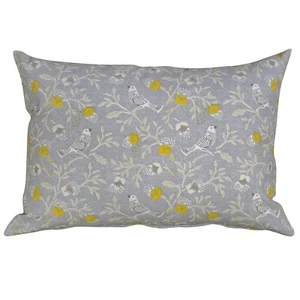 Dainty Songbird Boudoir Cushion. 17x12" Rectangle. Ochre Mustard Yellow & Grey - Picture 1 of 3