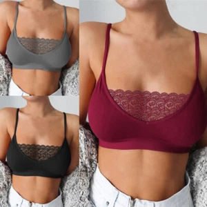 Women Sexy Lace Bra Top Vest Cropped Tank Tube Seamless Stretch Sports Yoga Cami - Picture 1 of 48