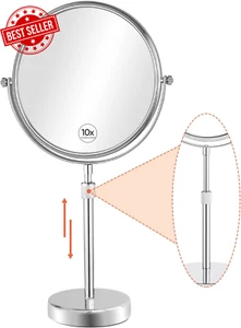 19" Tall 10X Magnification Makeup Mirror with Adjustable Height & Chrome Finish - Picture 1 of 10