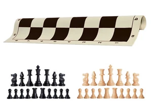 Black & Natural Chess Pieces 20" Black Vinyl Board - Single Weight Chess Set - Picture 1 of 4
