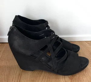 EILEEN FISHER Dewey Black Wedge Sandals Size 11 - Picture 1 of 6
