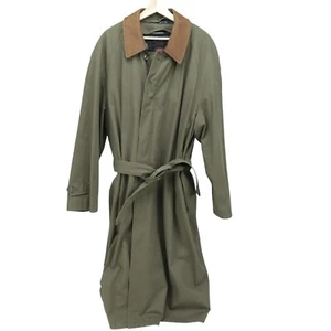 VTG Jos A Bank Cotton Olive Green Wool Lined Trench Coat Overcoat w/ Leather 44R - Picture 1 of 22