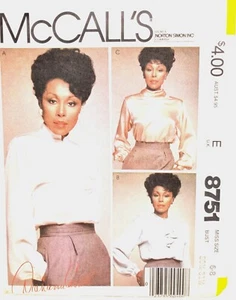 Pullover Blouse Diahann Carroll Vintage 1980s McCall's Sewing Pattern 8751 6-8 - Picture 1 of 2