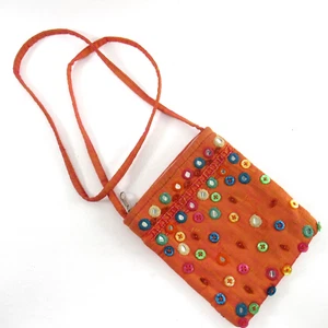 Borsa a tracolla Boho S arancione ricamata paillettes bottoni borsa a tracolla - Foto 1 di 16