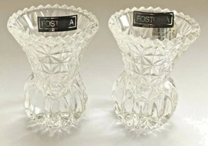 Fostoria 3" piombo trasparente cristallo conico portacandele piccola coppia USA - Foto 1 di 12